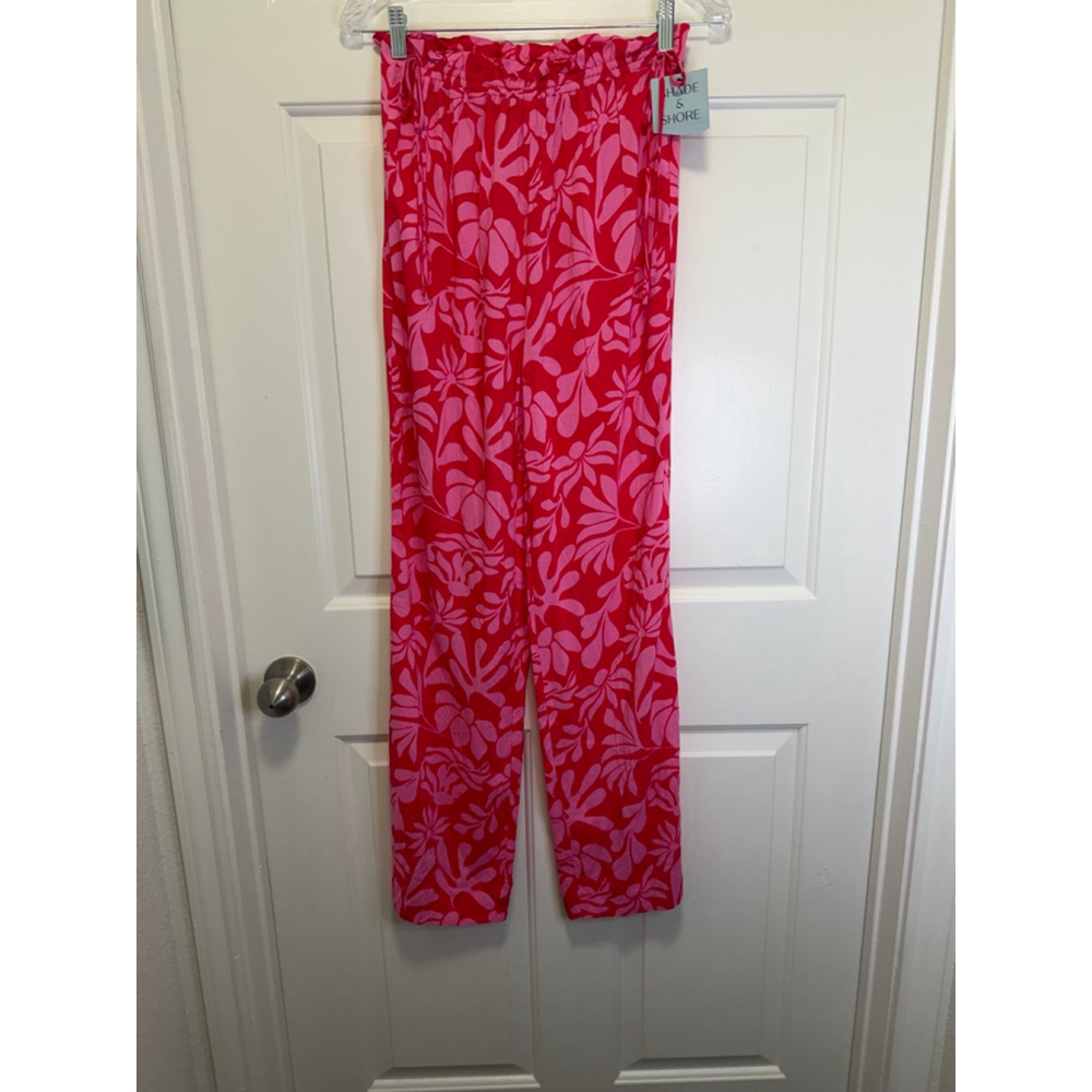 Shade & Shore Pink Tropical Print Wide Leg Pants XS NWT Lightweight Beach ready